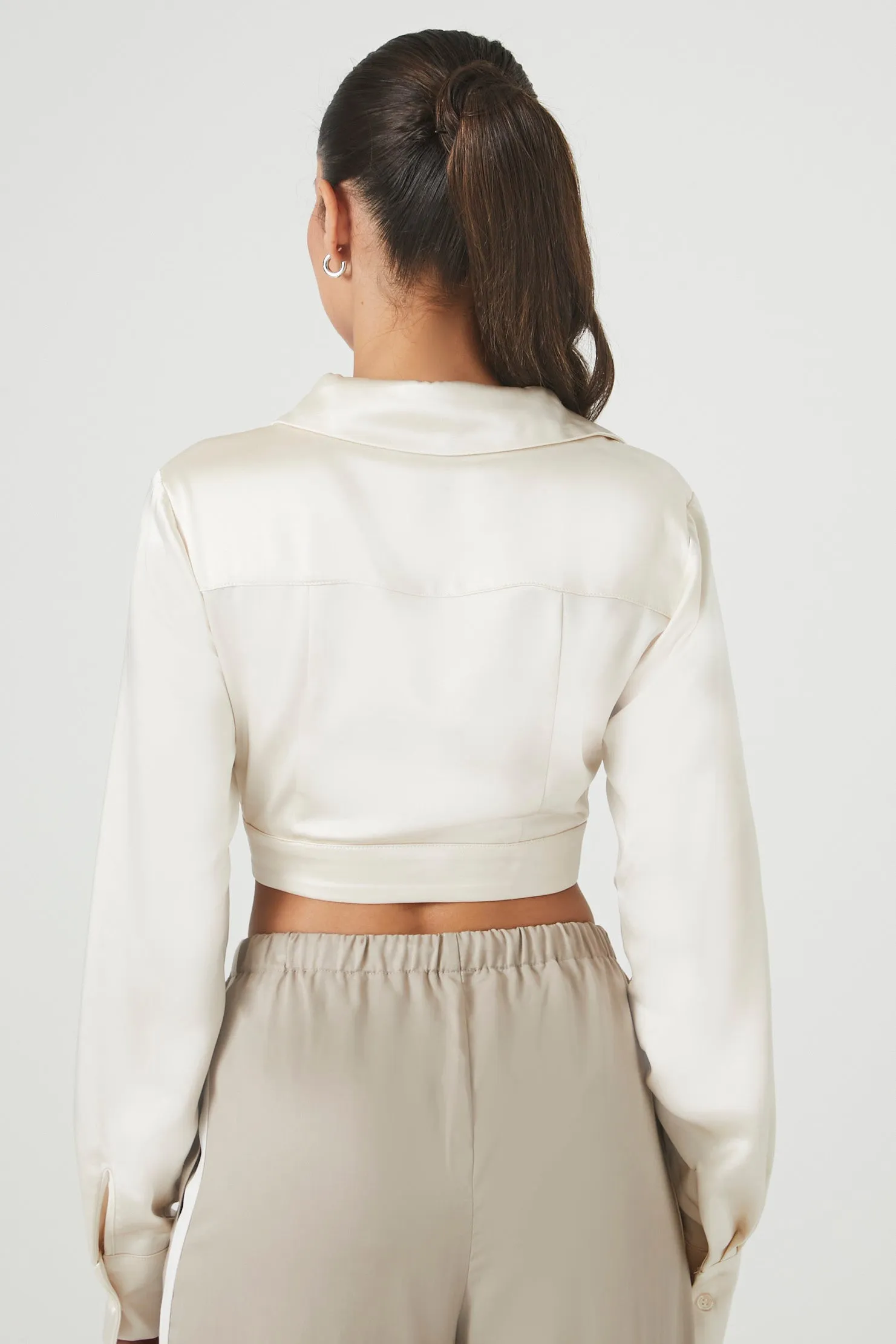 Cropped Satin Long-Sleeve Shirt