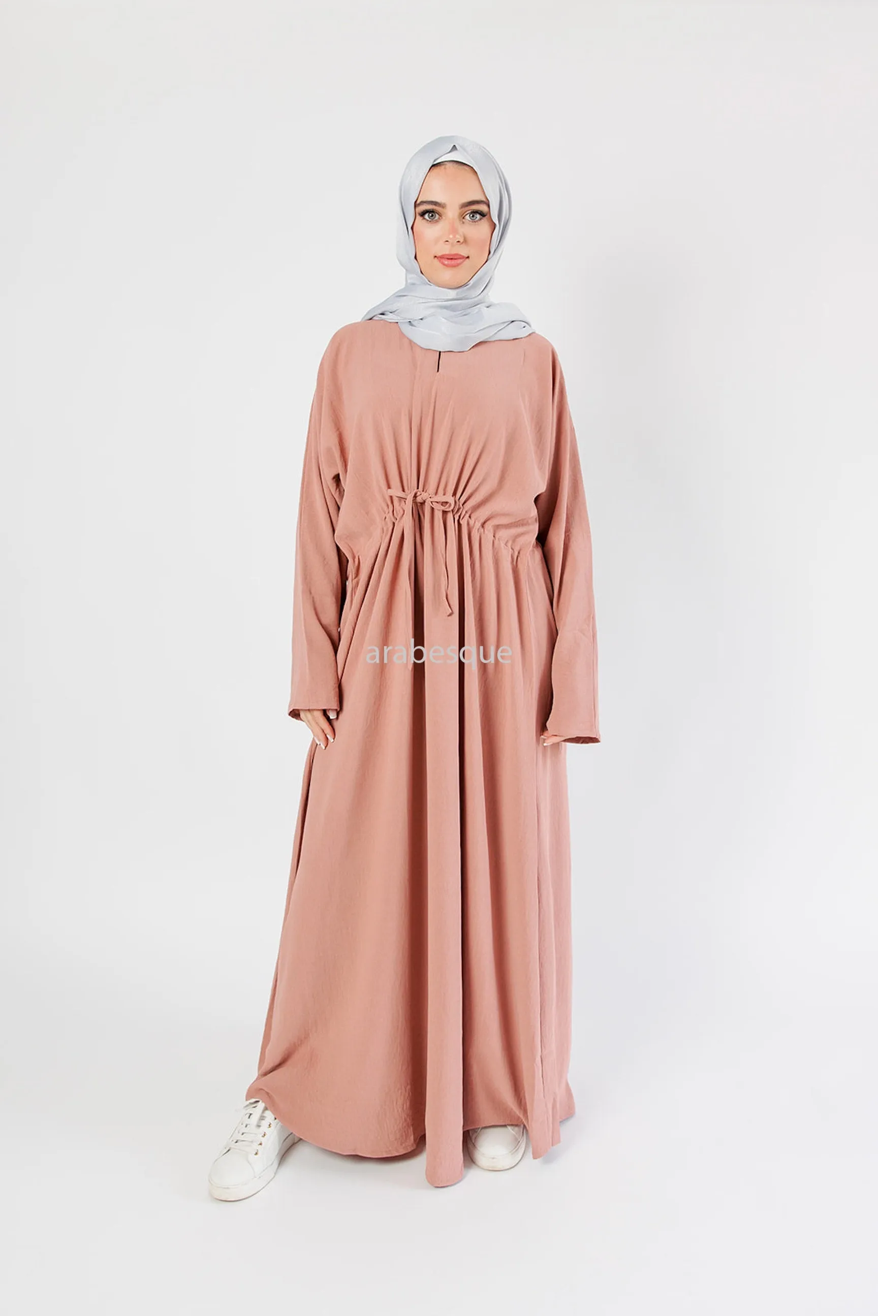 Crushed Polyester Plain Draw String Closed Abaya - 9 Colours