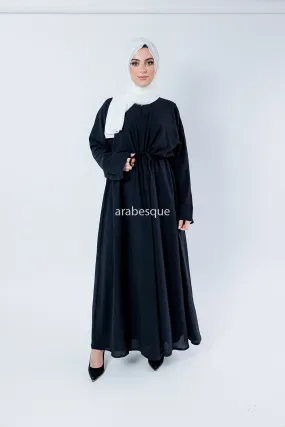 Crushed Polyester Plain Draw String Closed Abaya - 9 Colours