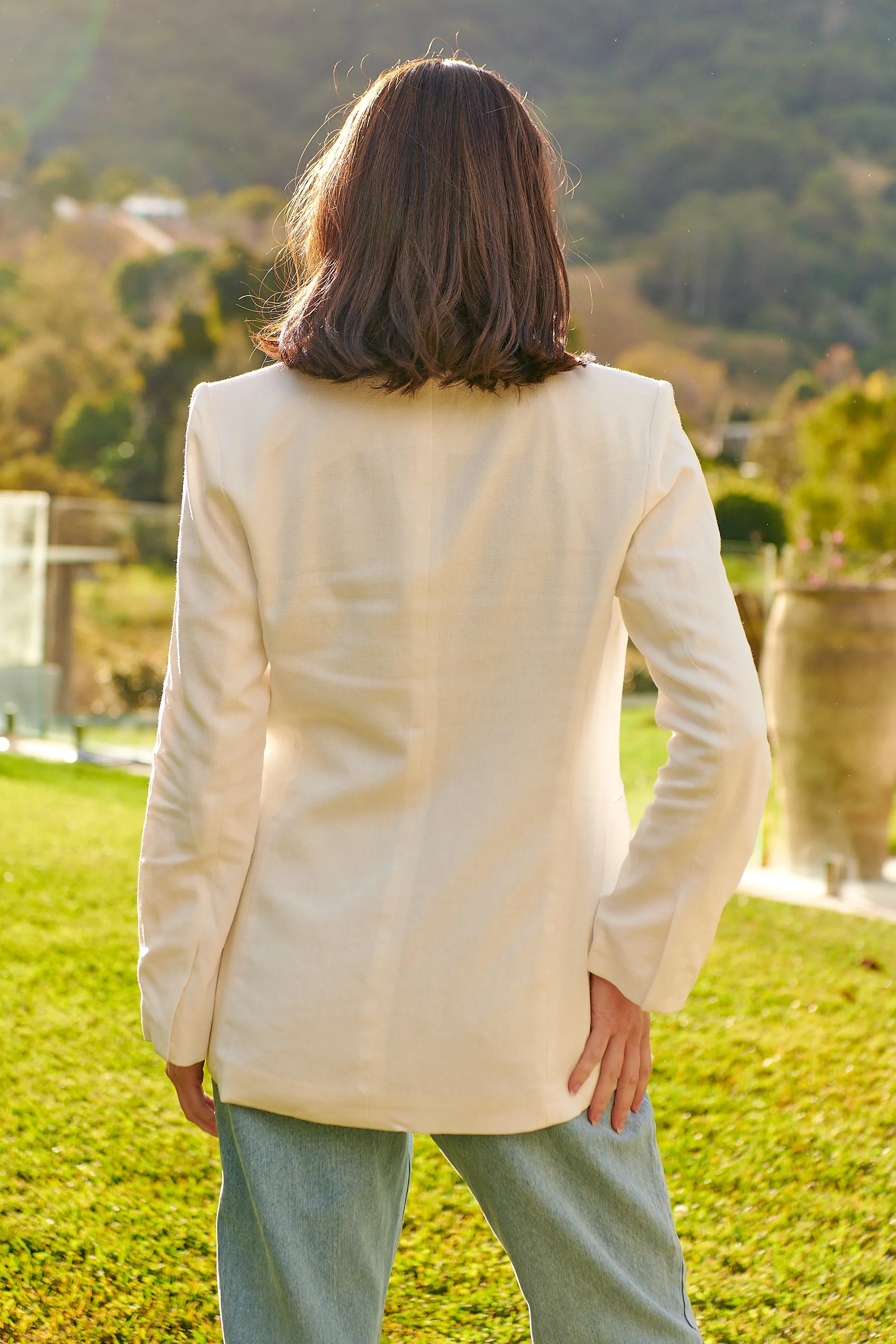 Crystal White Linen Blazer