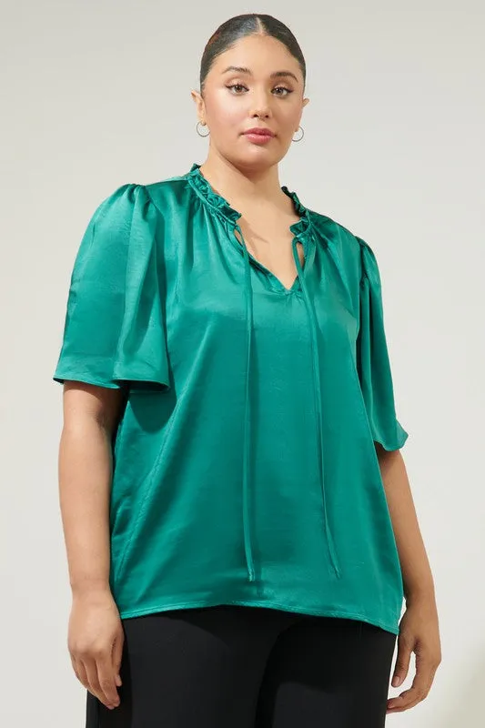 Curvy Green Satin Top