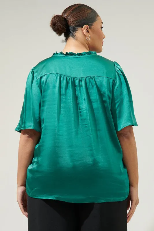 Curvy Green Satin Top