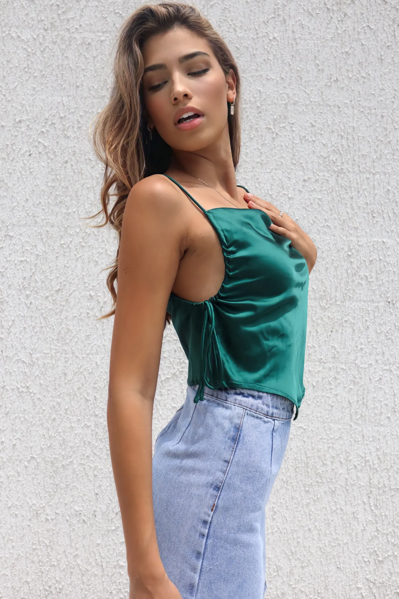 Delilah Satin Top - Emerald