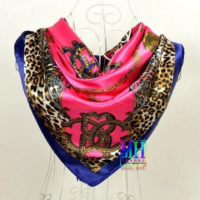 Elegent Women Large Square Silk Scarf Printed,90*90cm Fashion Spring And Autumn Grey And Purple Polyester Silk Scarf Shawl