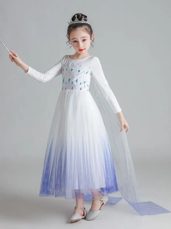 Flower Girl Dresses Polyester Long Sleeves Tea-Length Cotton Tulle Sequins Formal Kids Pageant Dresses