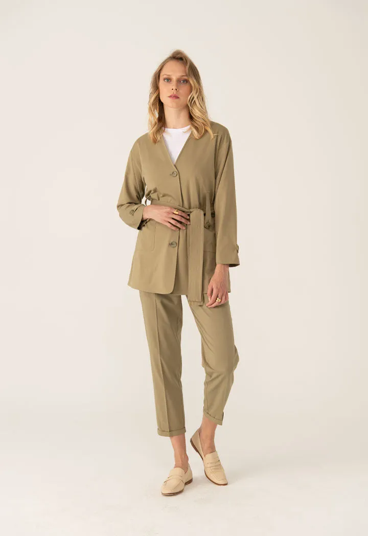 Folded Hem Linen Trouser