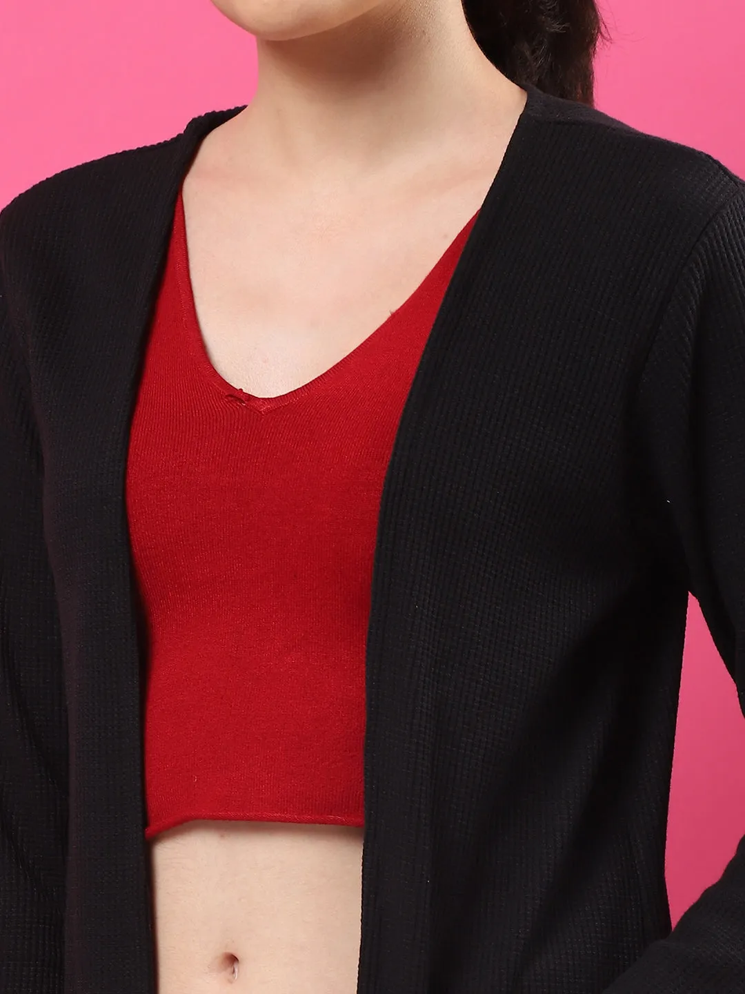 Front Open Cotton Waffle Women Shrug