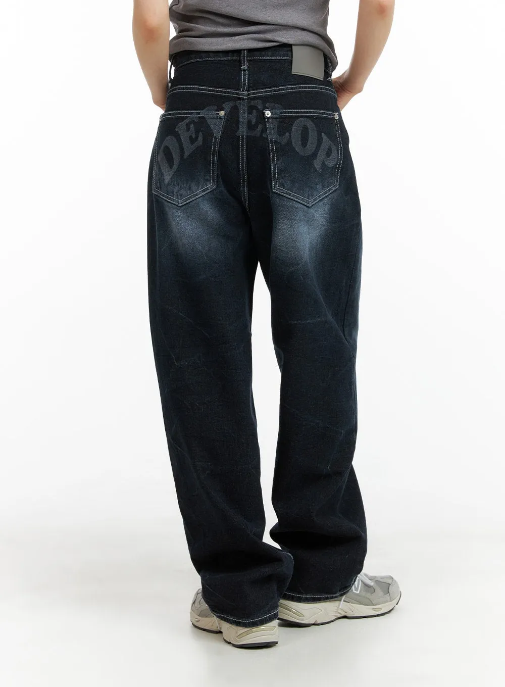 Graphic Lettering Dark Washed Baggy Jeans CM412