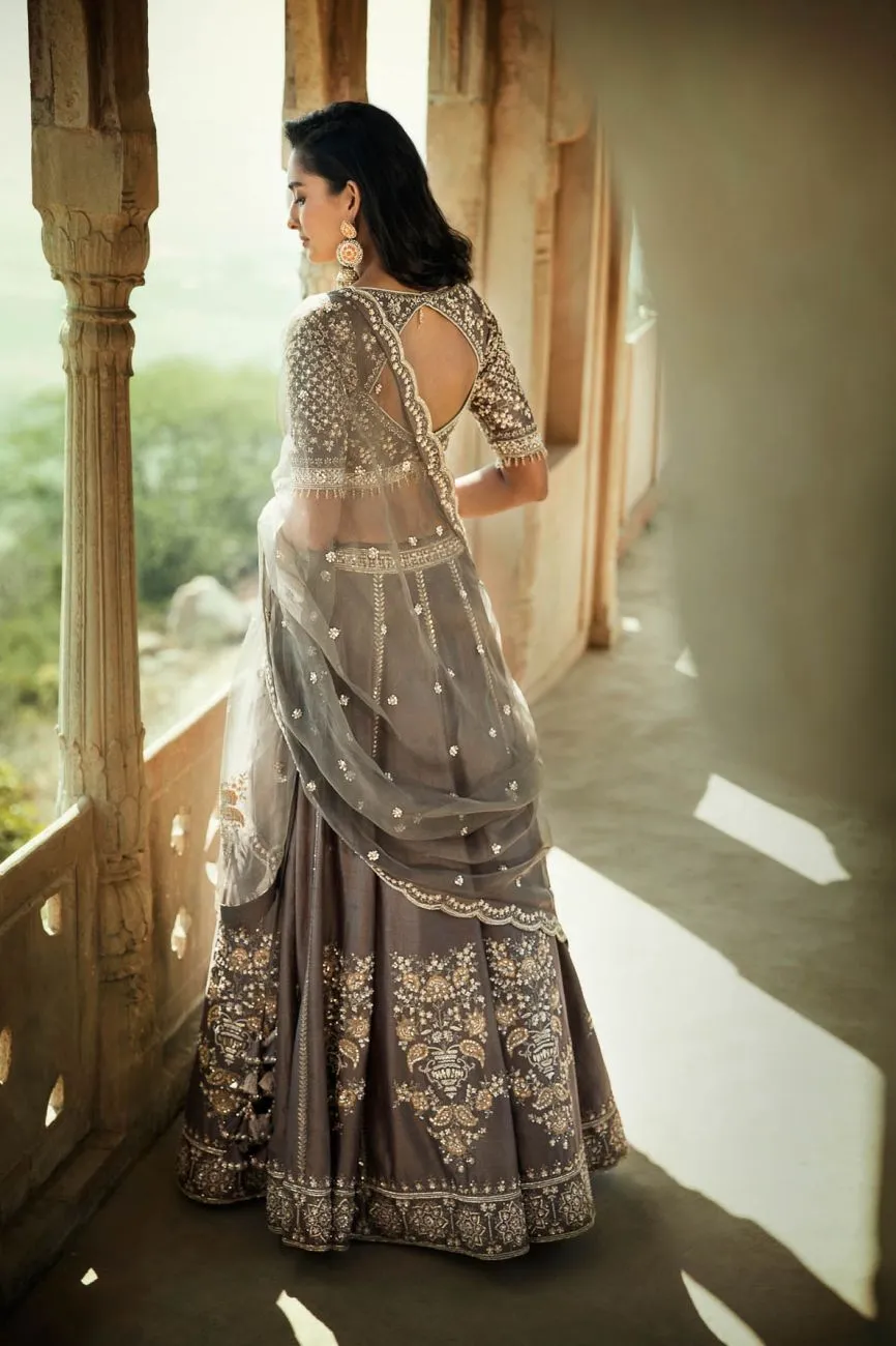 Gray Silk Lehenga Set