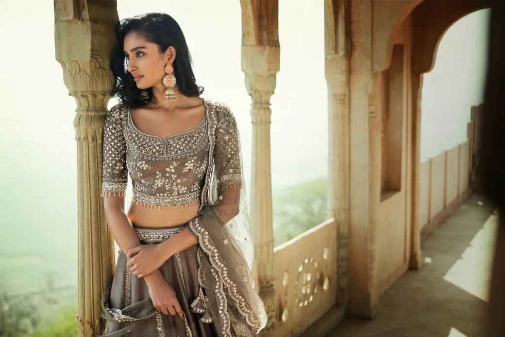 Gray Silk Lehenga Set