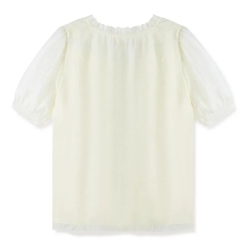 Ivory White V-Neck Women Blouse