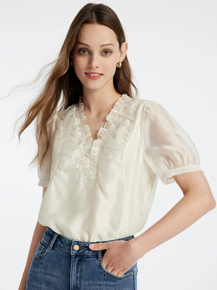 Ivory White V-Neck Women Blouse