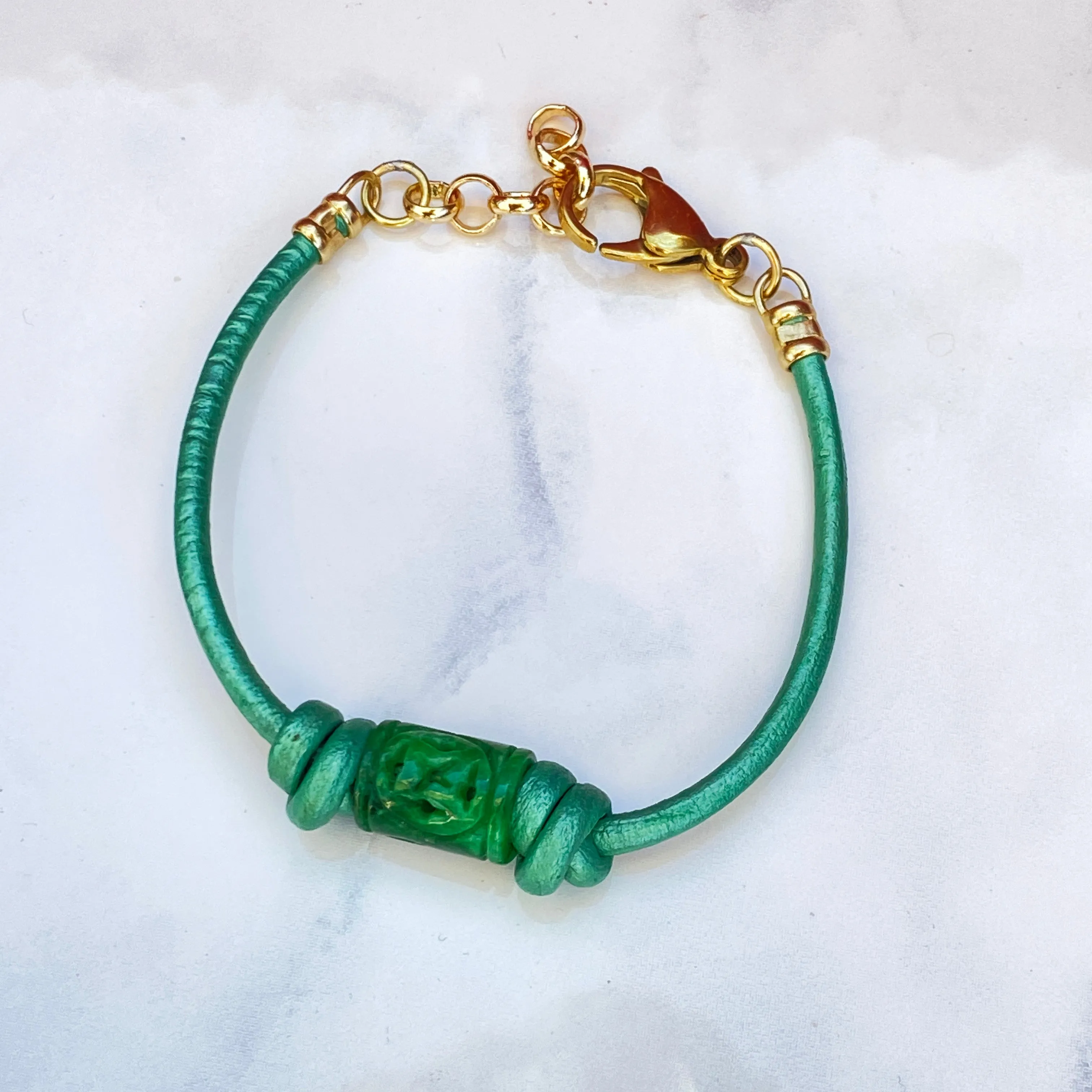 Jade gemstone Leather Bracelet