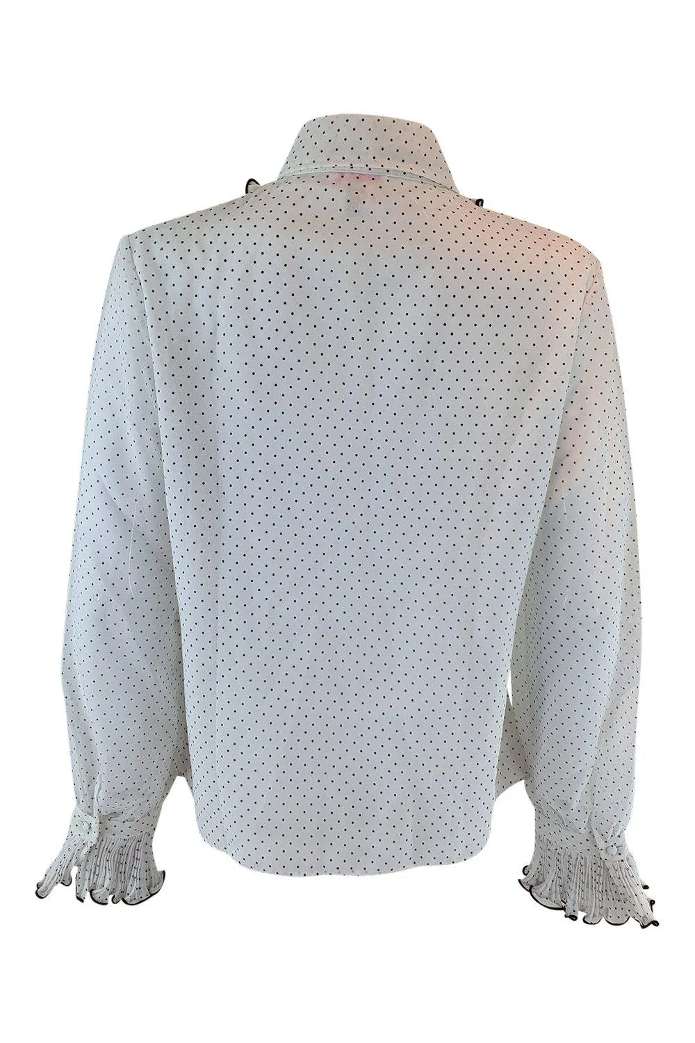 JANET COLTON Vintage White Polyester Polka Dot Ruffled Collar Shirt (40)