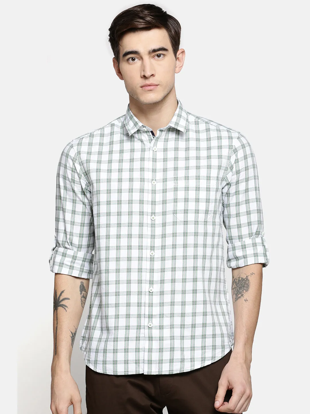 JDC Men White Check Shirt