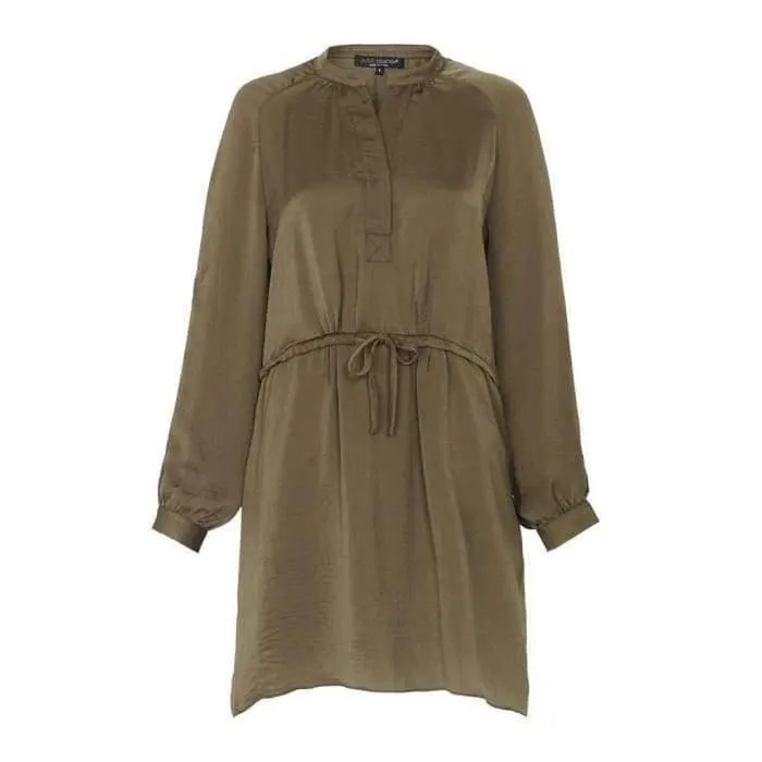 Khaki Crinkle Satin Drawstring Shirt