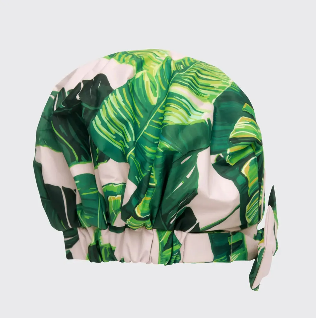 Kitsch Recycled Polyester Luxe Shower Cap - Palm Leaves