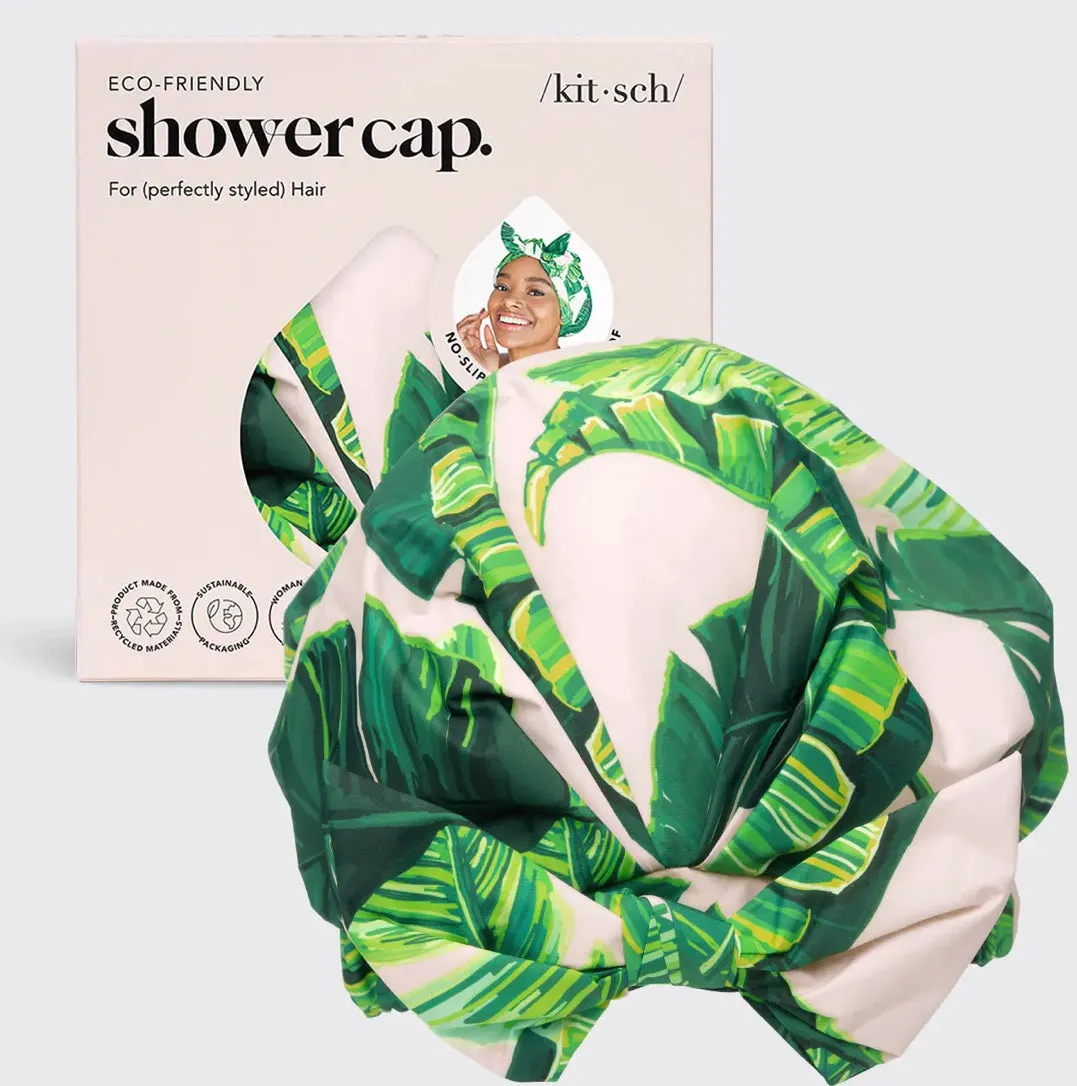 Kitsch Recycled Polyester Luxe Shower Cap - Palm Leaves