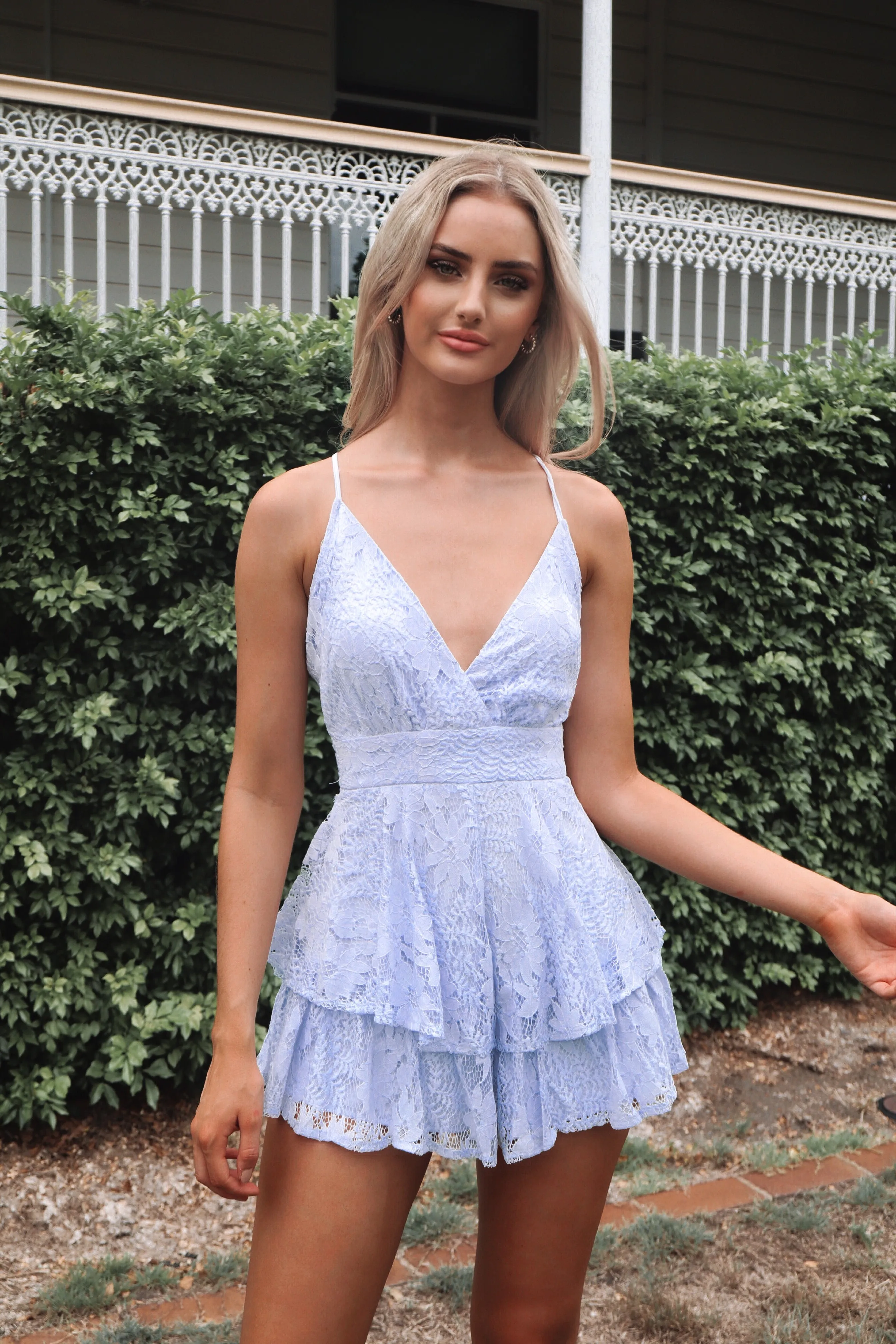 Lace Pixie Playsuit - Blue