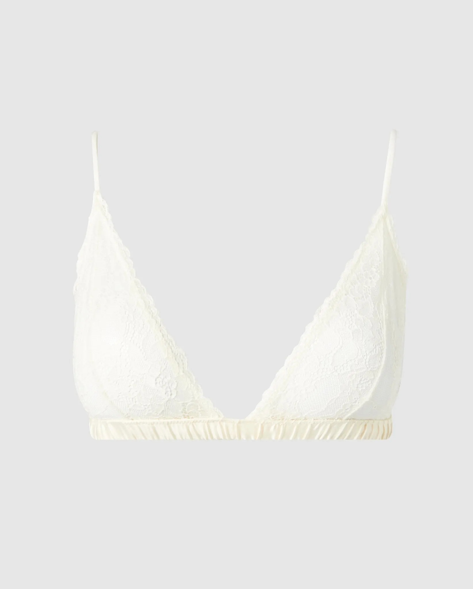 Lace Satin Triangle Bralette Cream