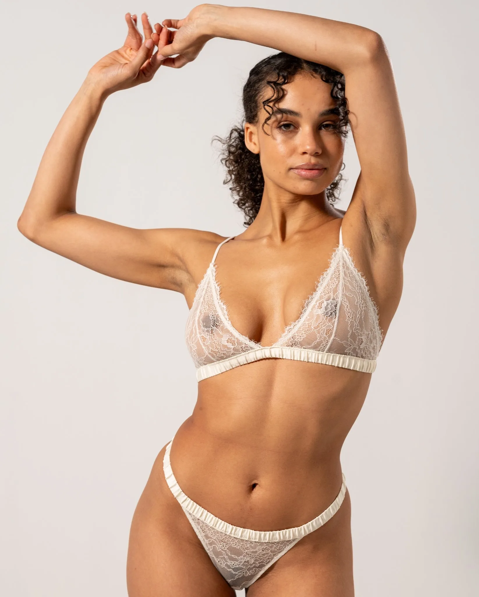 Lace Satin Triangle Bralette Cream