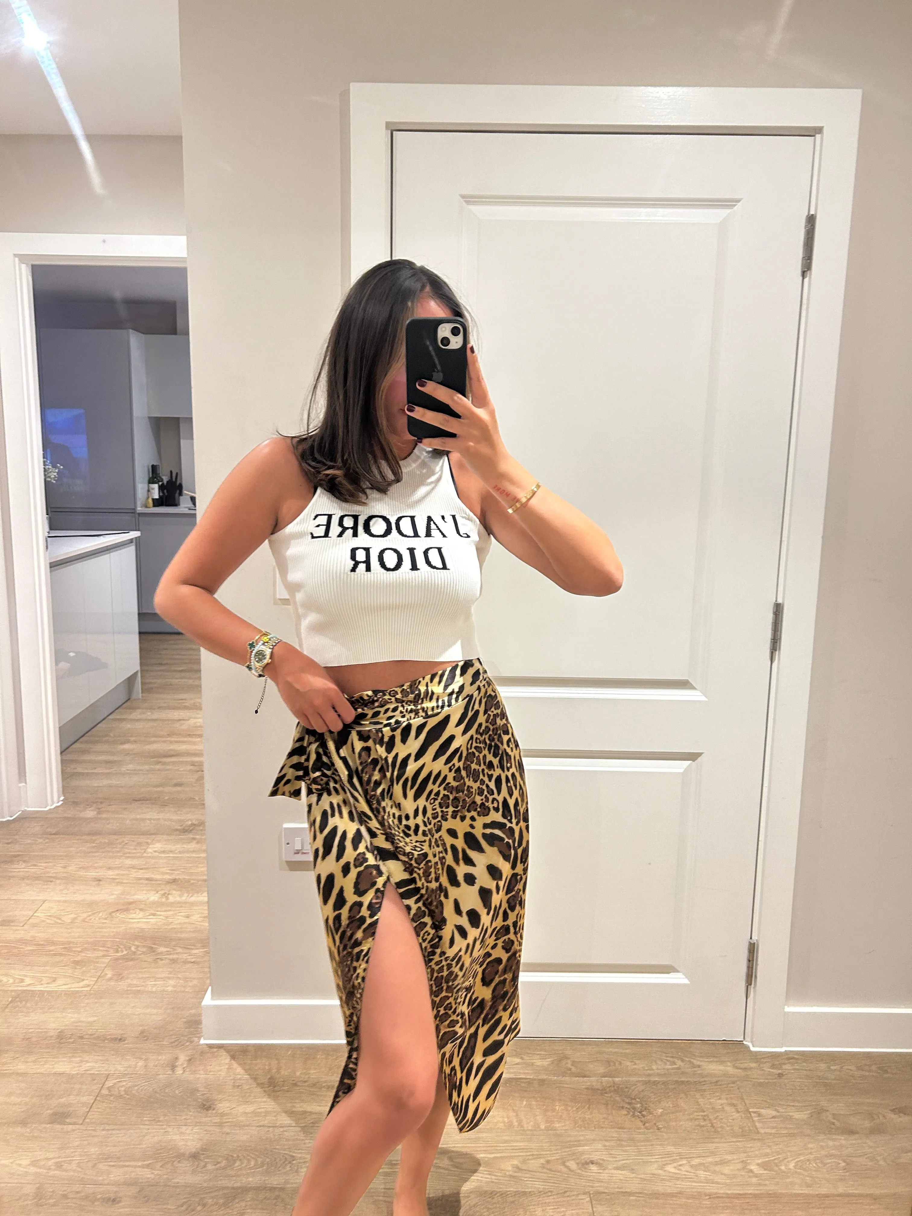 Leopard Satin Wrap Skirt