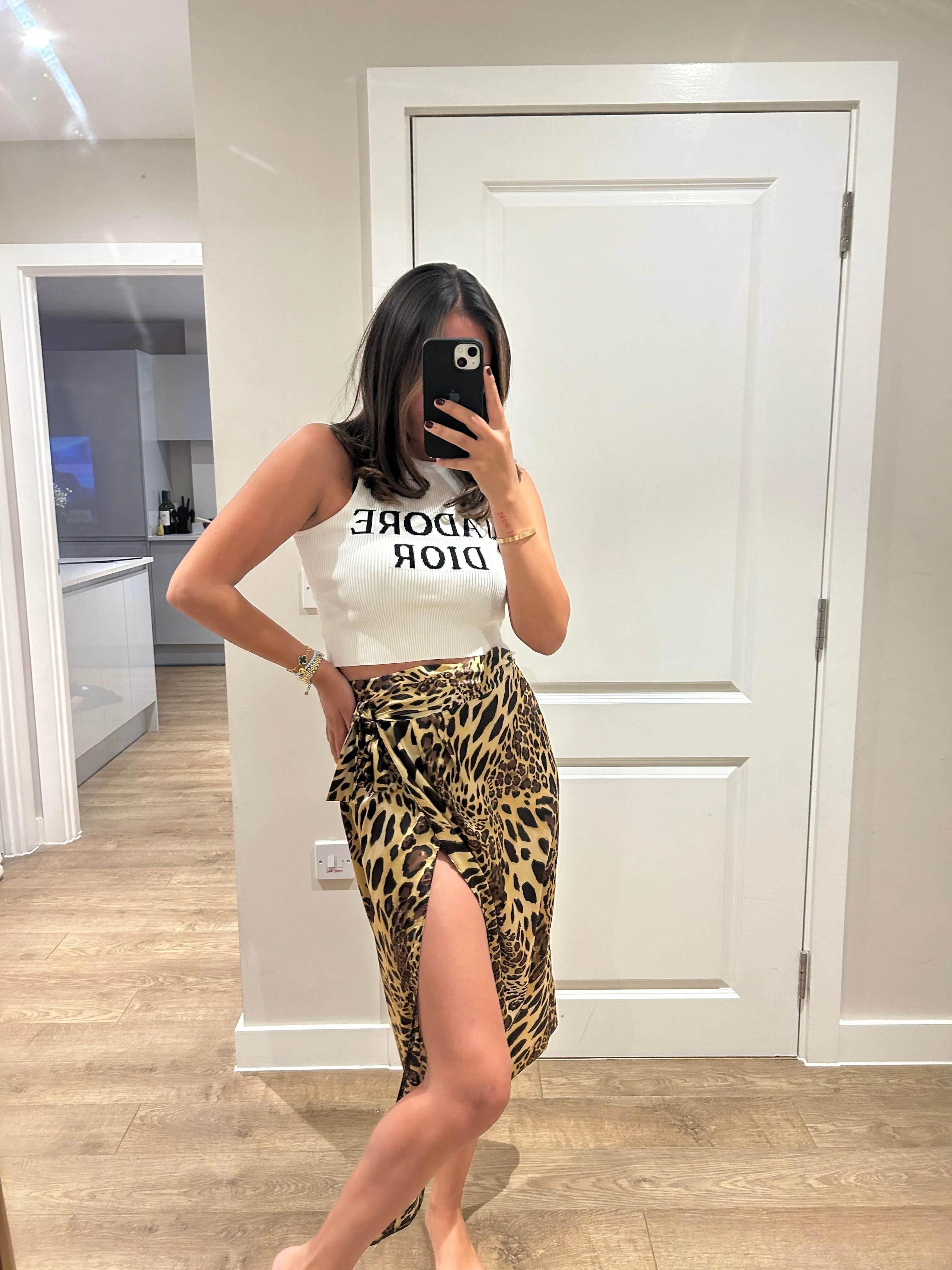 Leopard Satin Wrap Skirt