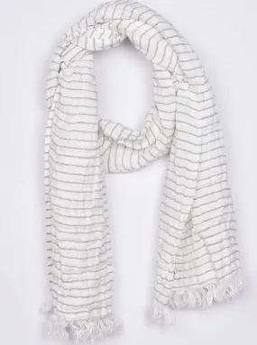 Linen Scarf White Grey Stripes