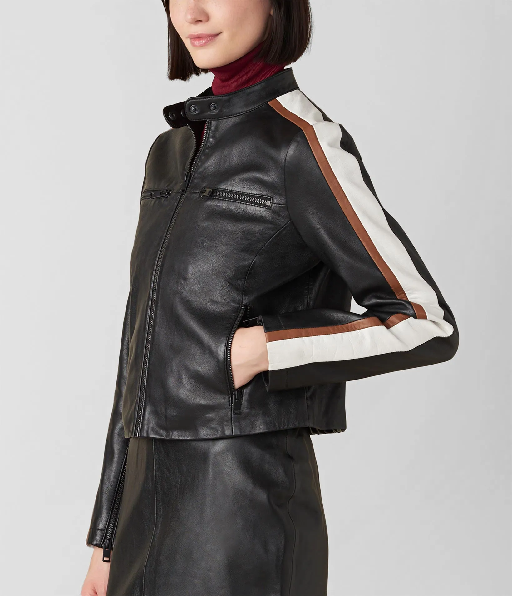 Melissa Leather Jacket With Stripe