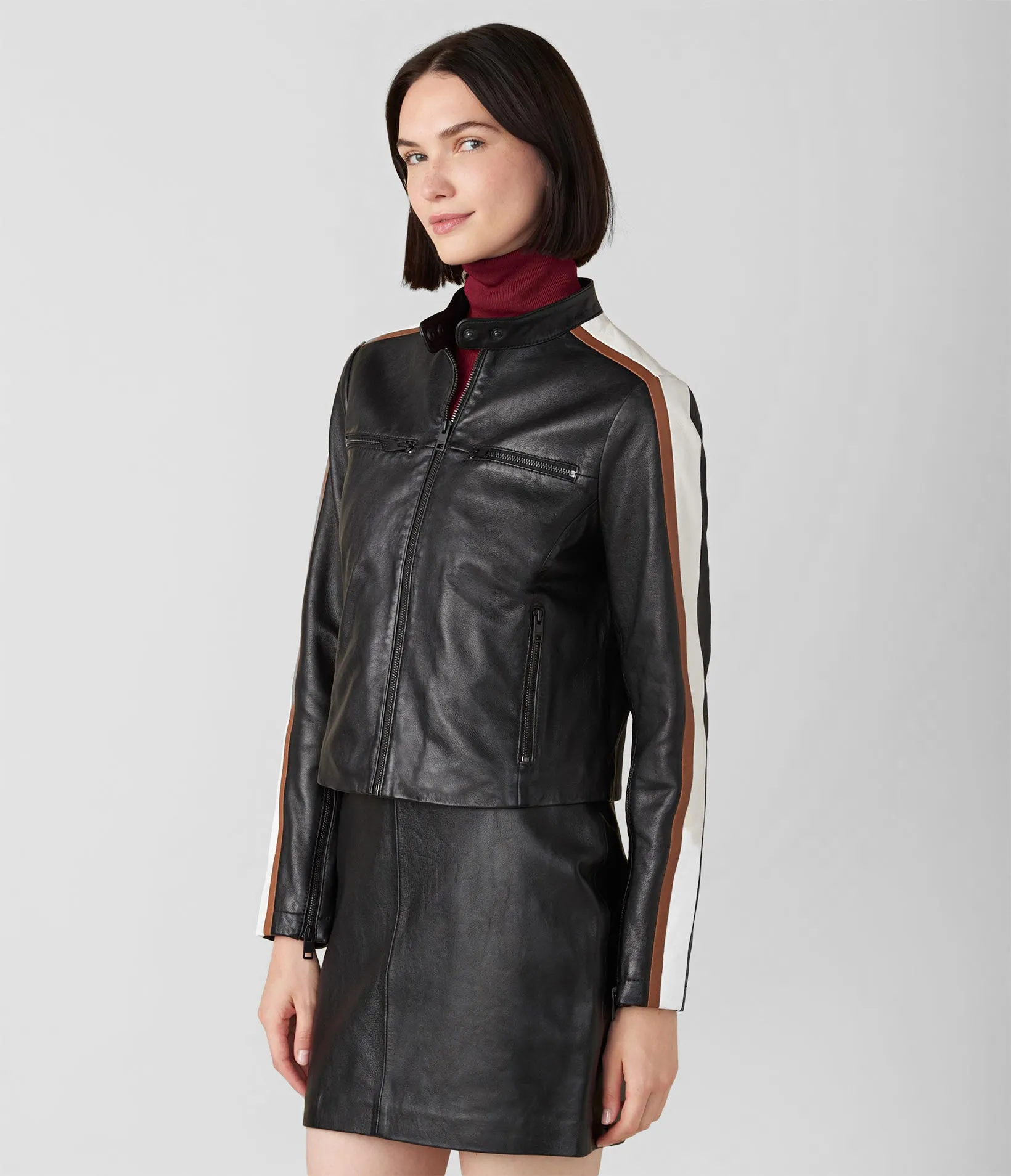 Melissa Leather Jacket With Stripe