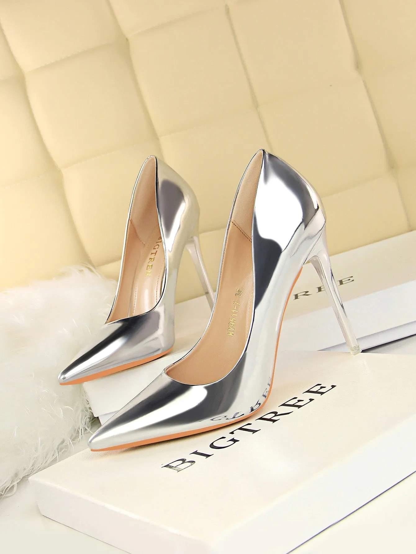 MetallicPatent Leather PointToeStilettoHeeledPumps