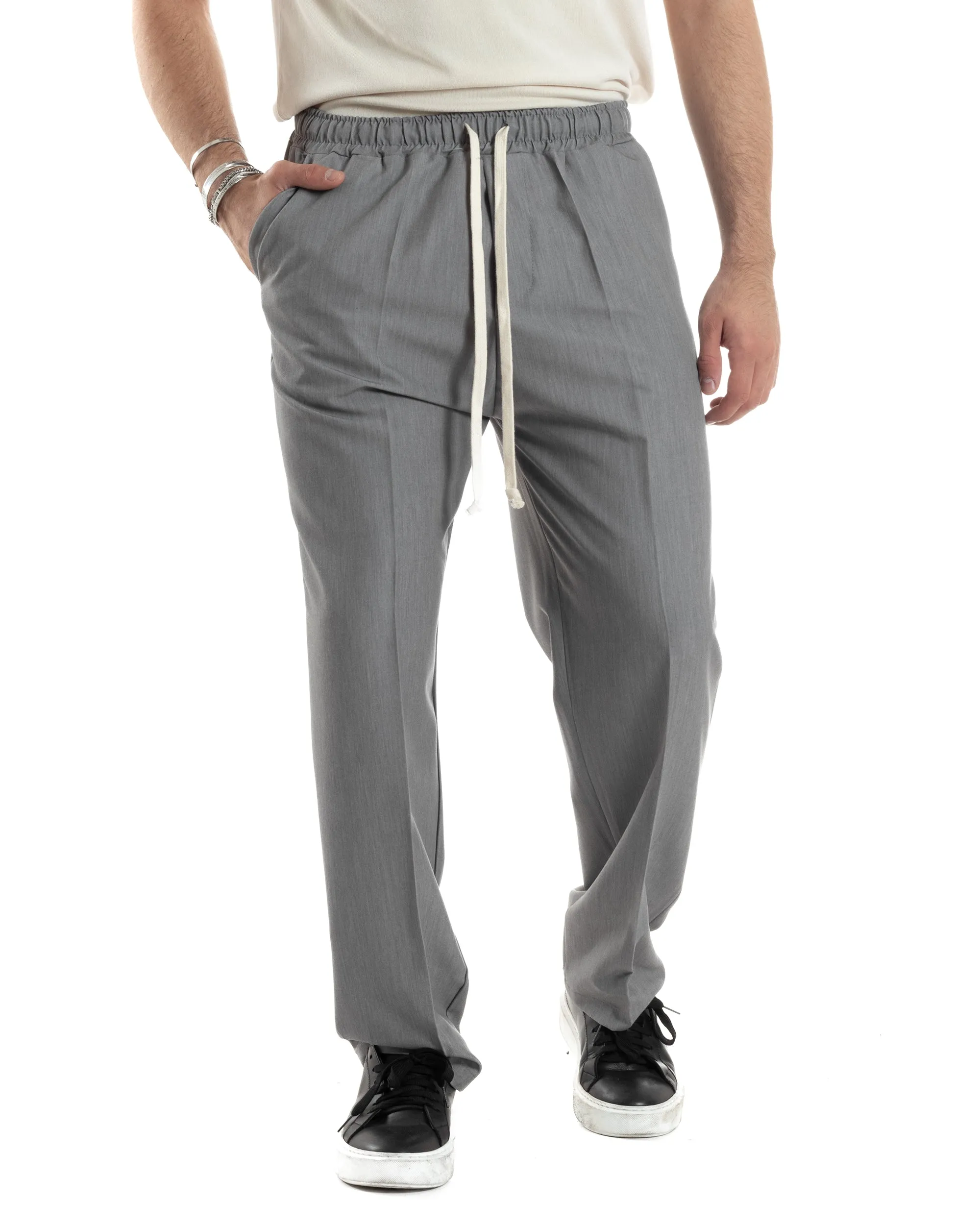 Pantaloni Uomo Pantalaccio Morbido Viscosa Baggy Grigio Coulisse Fondo Largo GIOSAL-P6092A