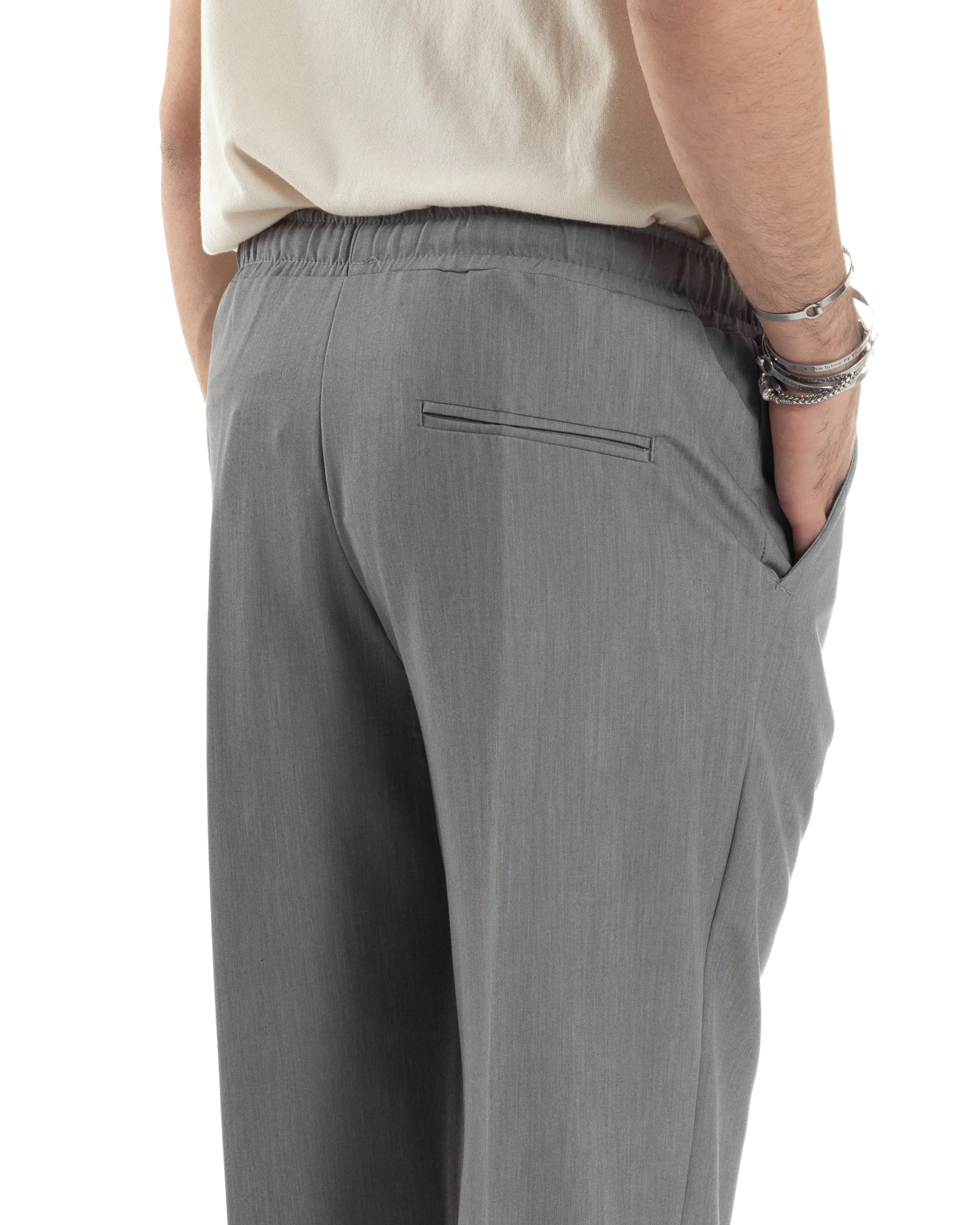 Pantaloni Uomo Pantalaccio Morbido Viscosa Baggy Grigio Coulisse Fondo Largo GIOSAL-P6092A