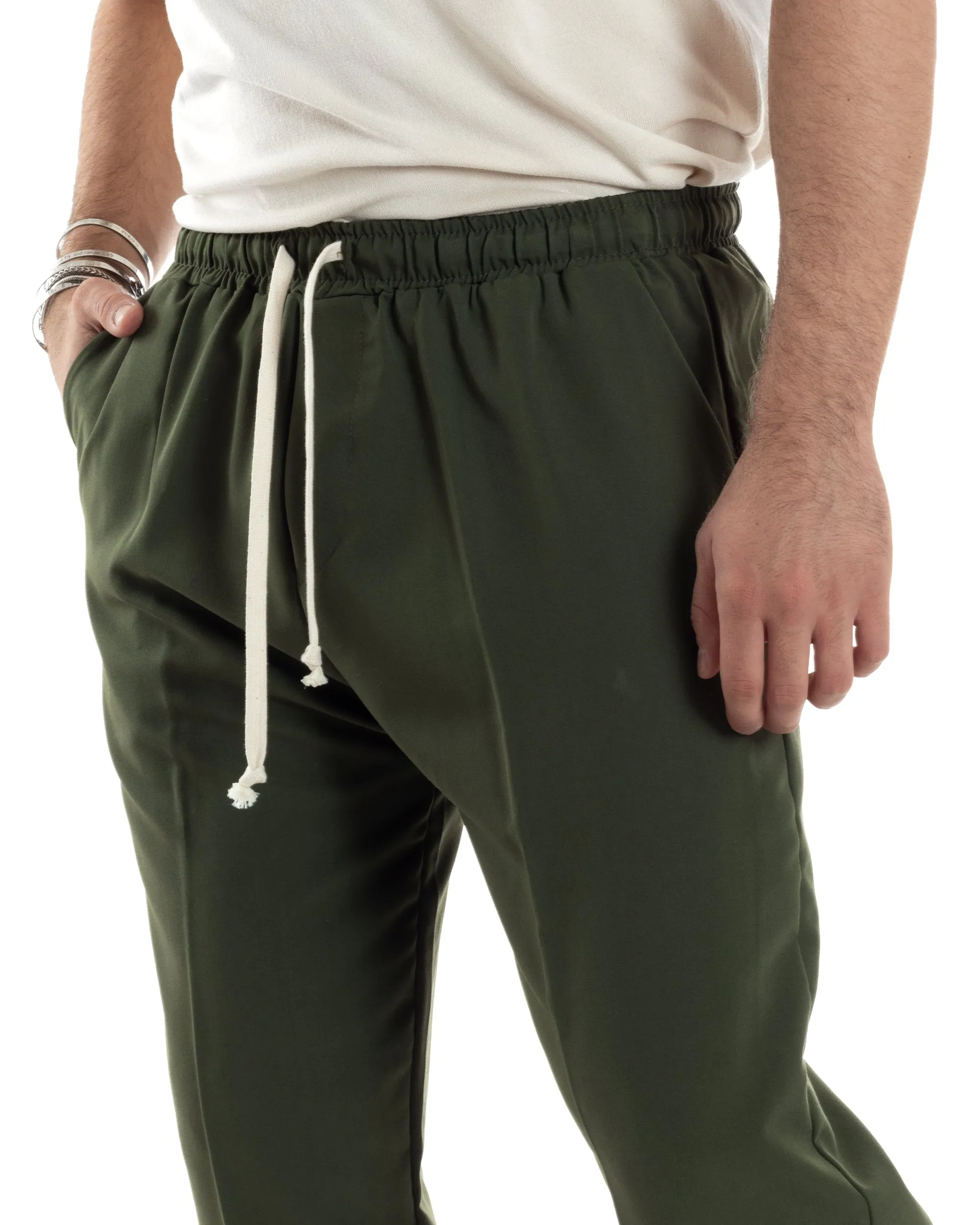 Pantaloni Uomo Pantalaccio Morbido Viscosa Baggy Verde Coulisse Fondo Largo GIOSAL-P6093A