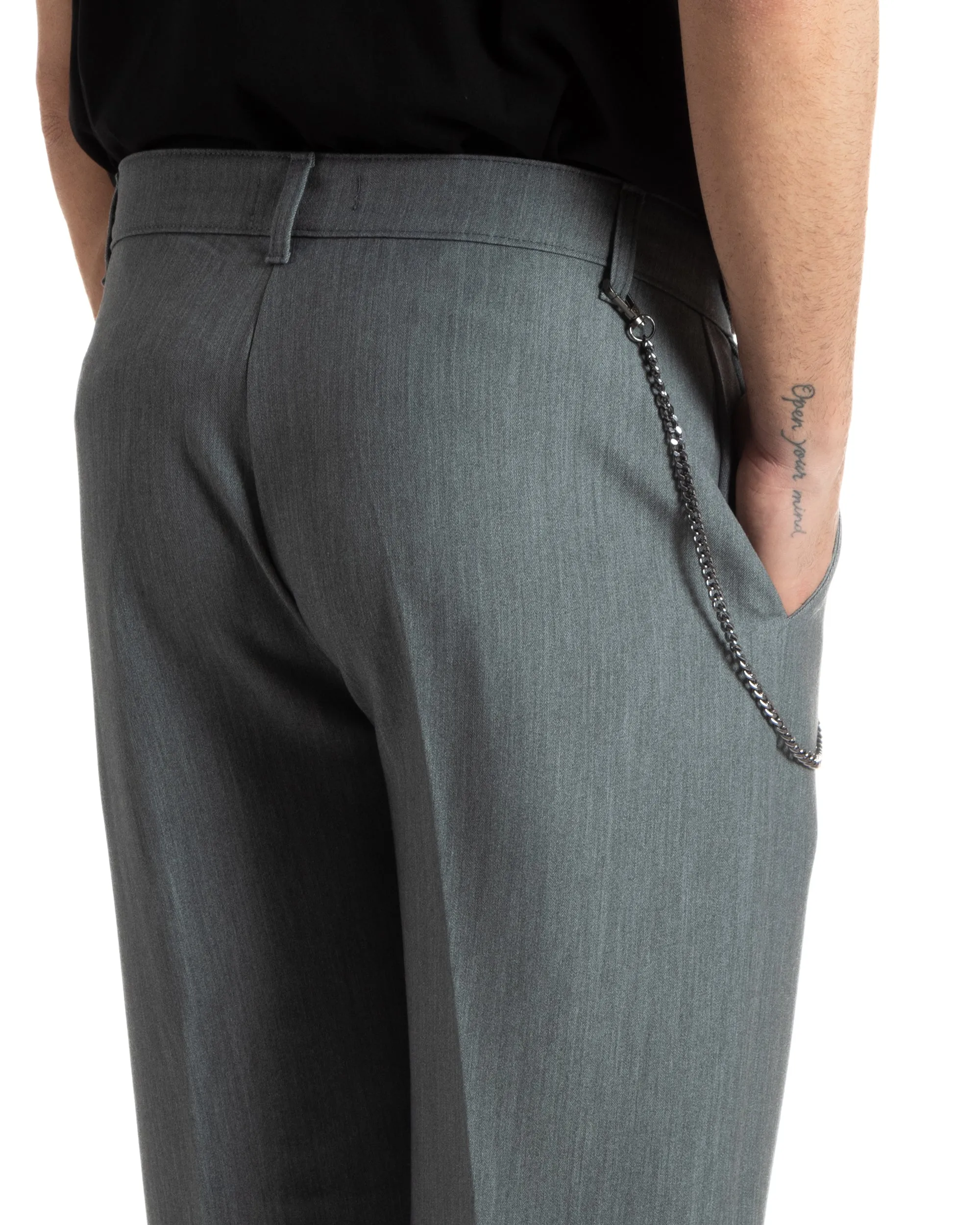 Pantaloni Uomo Viscosa Baggy Fondo Largo Tasca America Abbottonatura Allungata Casual Grigio GIOSAL-P5998A