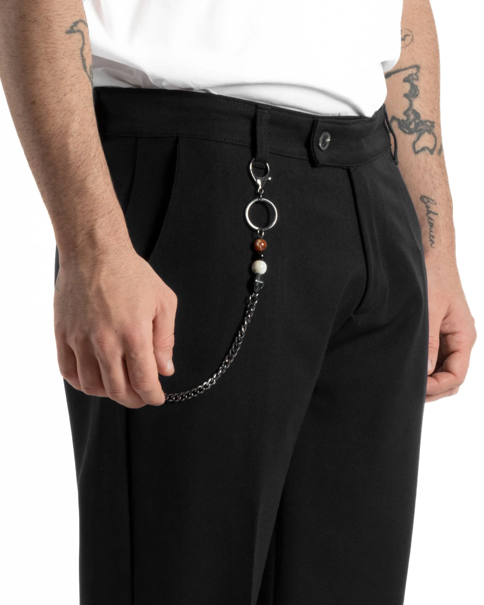 Pantaloni Uomo Viscosa Baggy Fondo Largo Tasca America Abbottonatura Allungata Casual Nero GIOSAL-P5999A