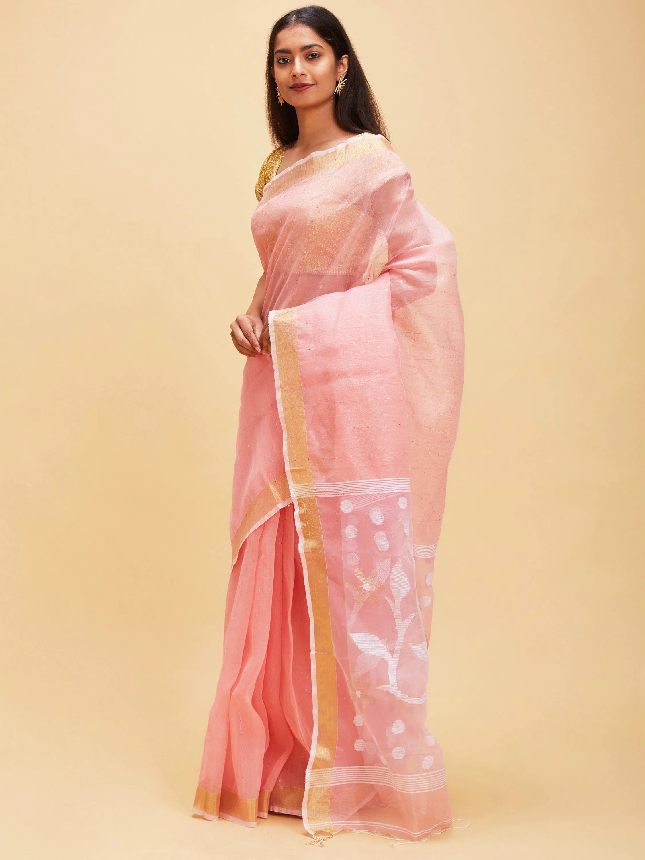 Peach colored matka silk