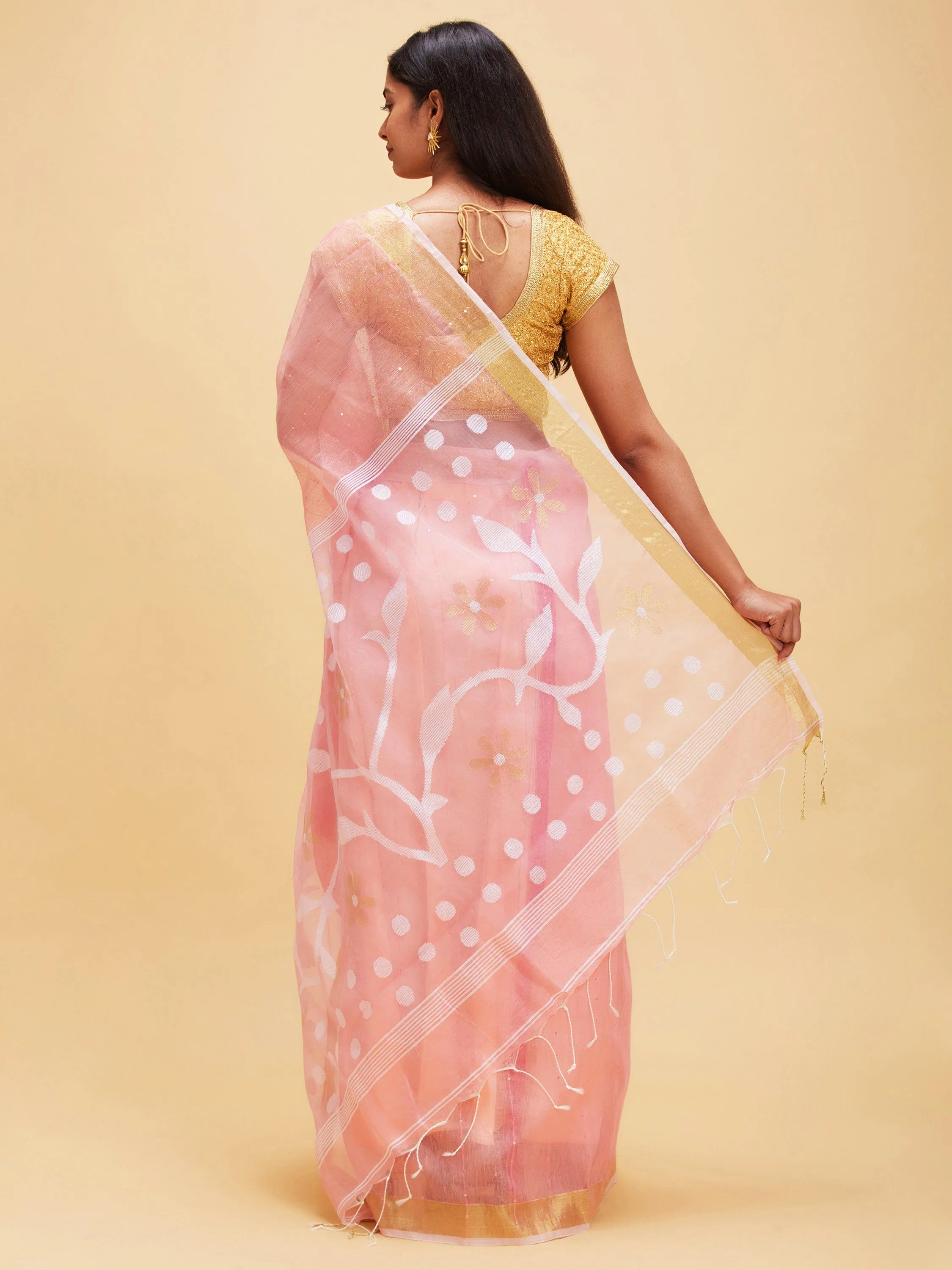 Peach colored matka silk