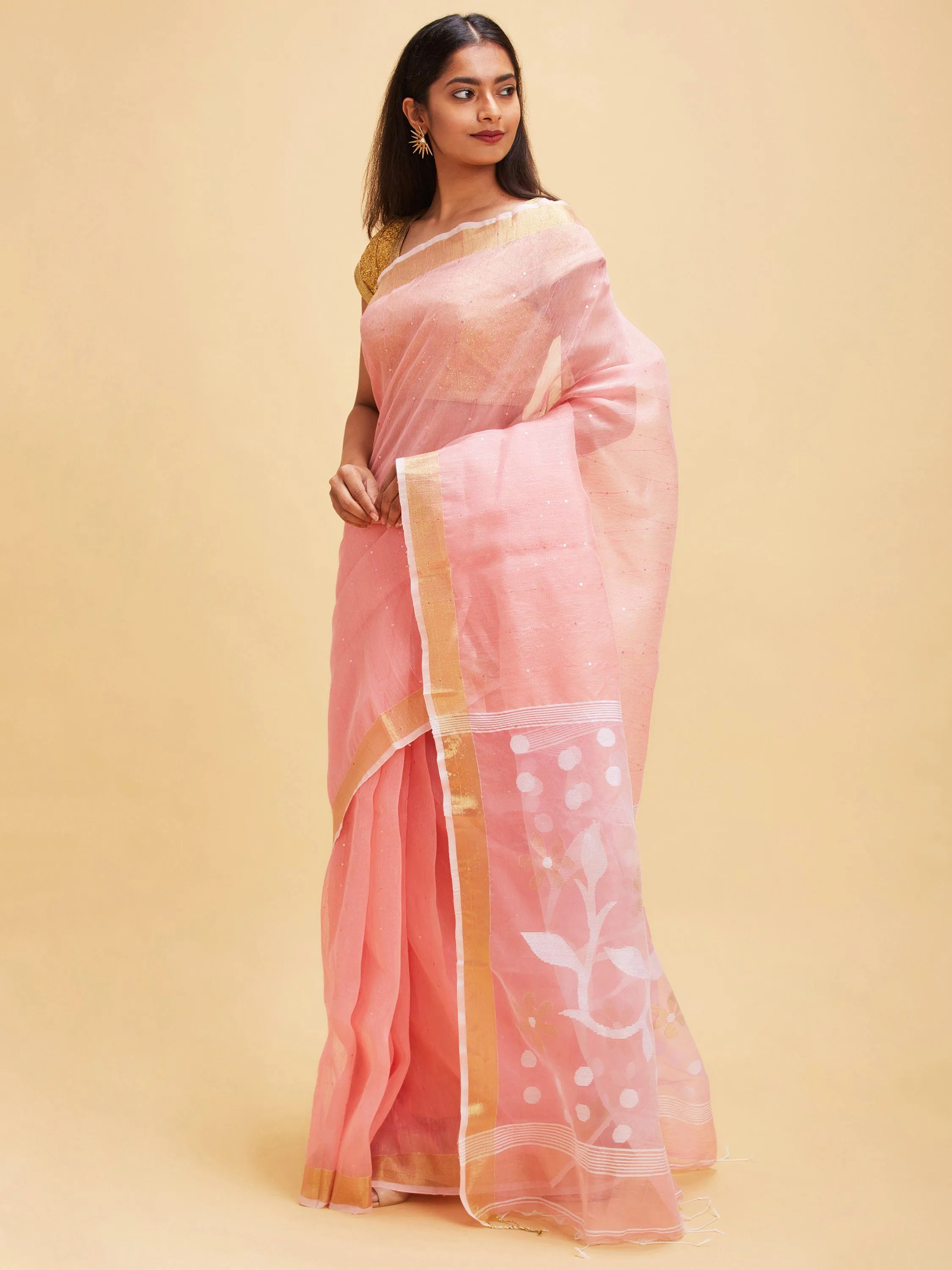 Peach colored matka silk