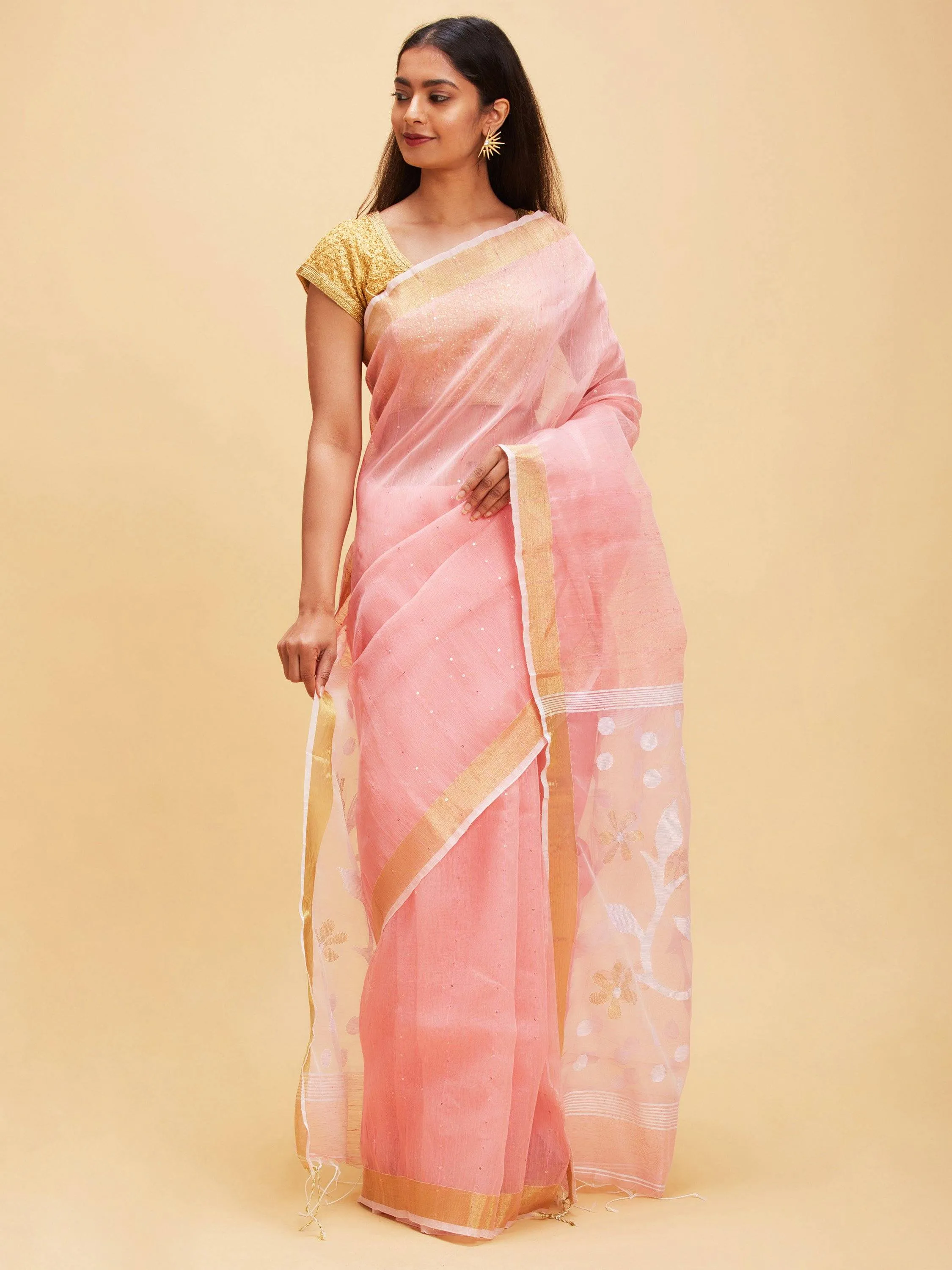 Peach colored matka silk