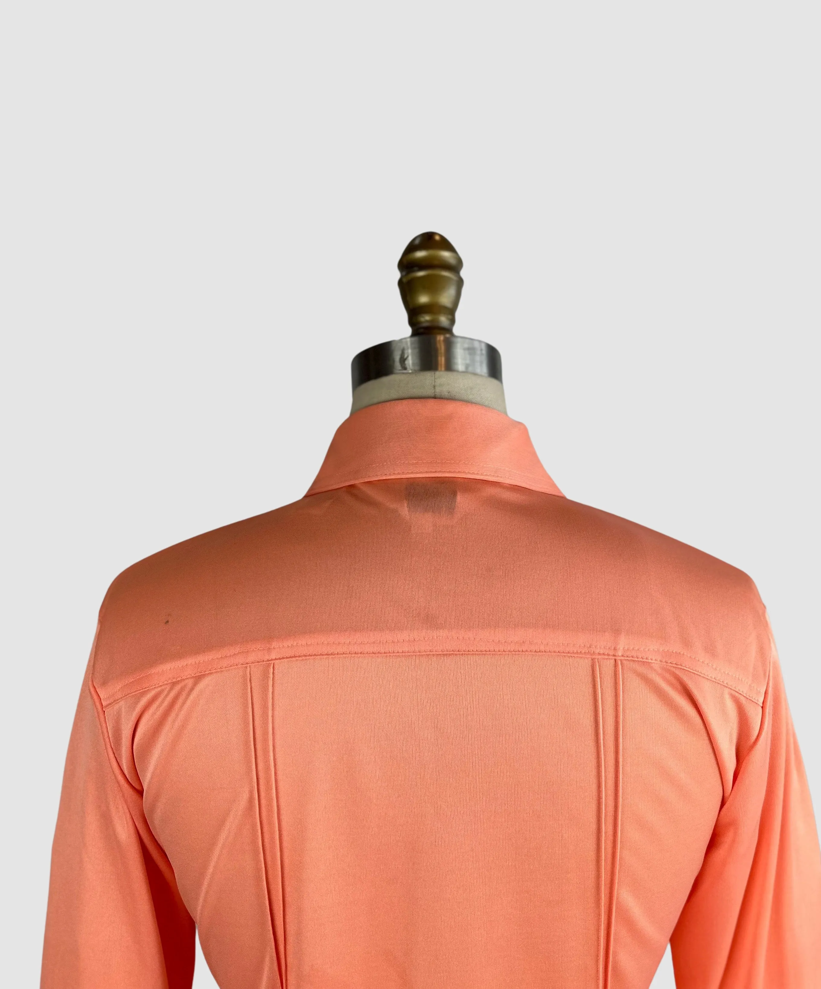 PIERRE FOSHEY 70s Deadstock Apricot Polyester Disco Shirt  Medium