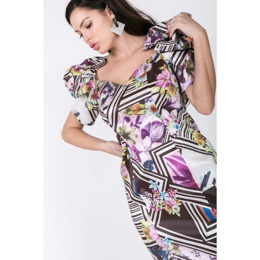 Puff Sleeve Bodycon Print Dress