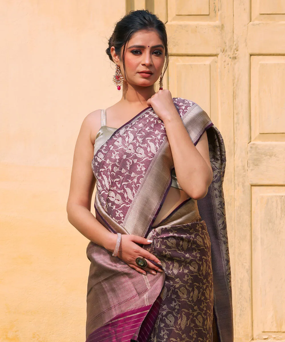 Purple silk banarasi handwoven saree