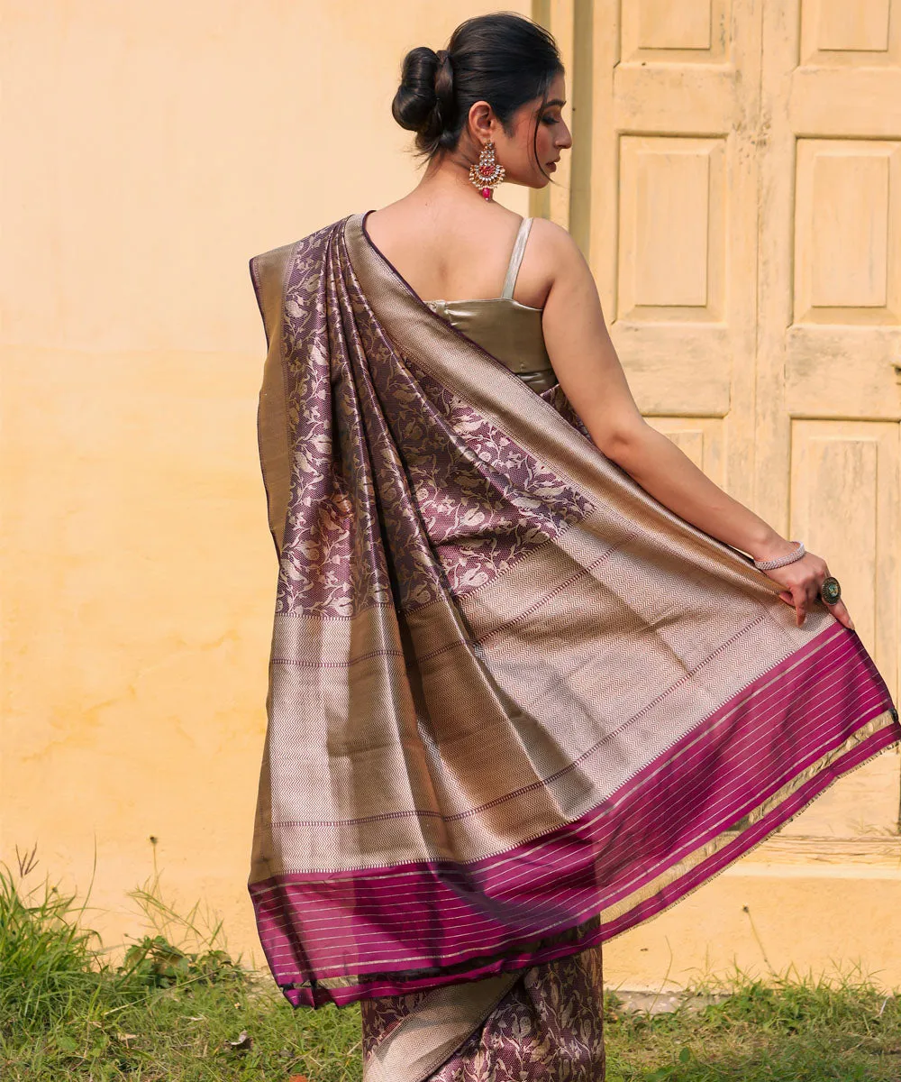 Purple silk banarasi handwoven saree