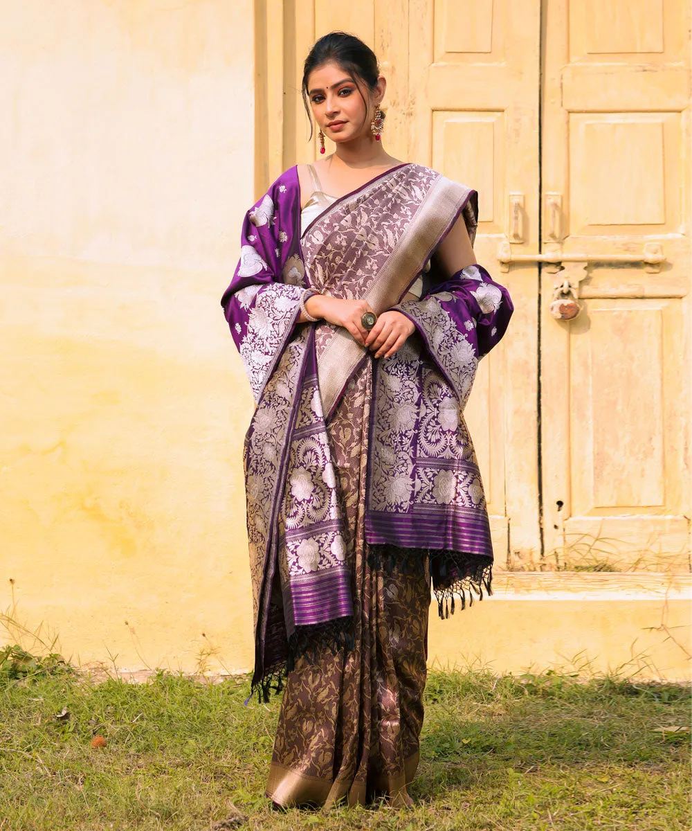 Purple silk banarasi handwoven saree