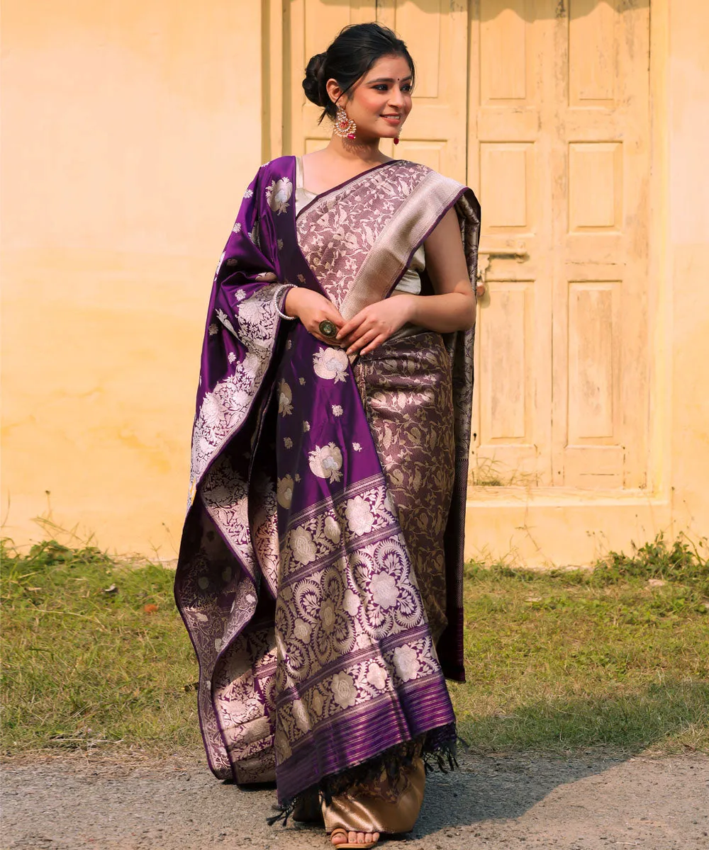 Purple silk banarasi handwoven saree