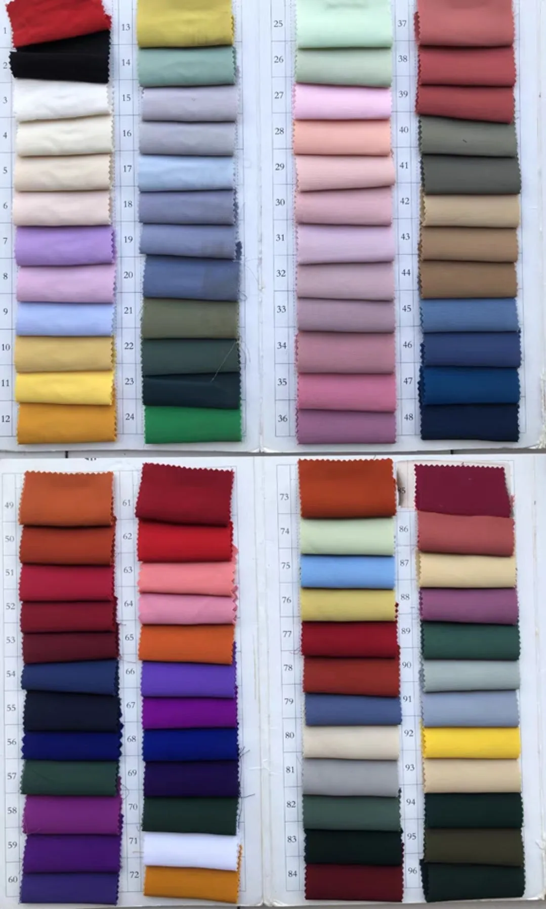 Satin Colour Chart