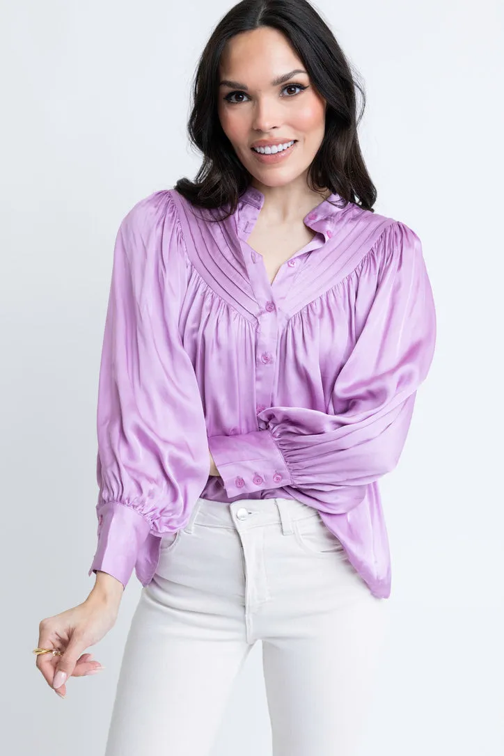 Satin Pleat Button Up Top