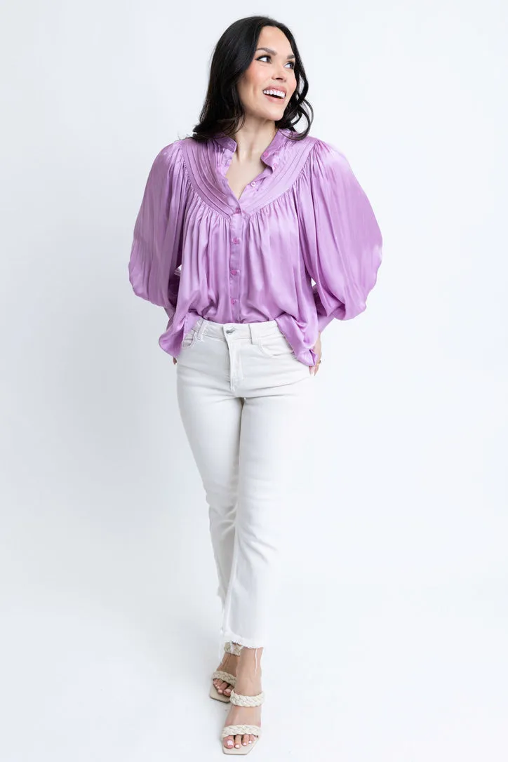 Satin Pleat Button Up Top