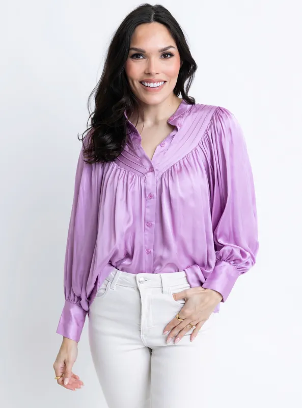 Satin Pleat Button Up Top